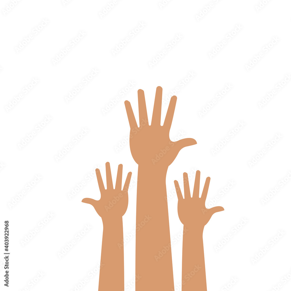 Raised hands volunteering  concept.
