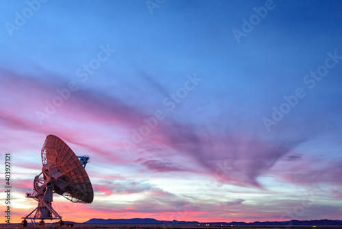 Single Satellite Antenna at dusk, VLA