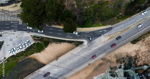 Vista aérea desde el dron sobre el estuario de Renaca y su entrada a la ciudad frente a la costa photo