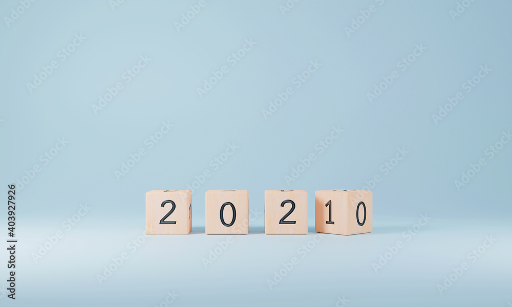 Wooden cubes flipping change New year 2021. Wooden cubes flipping change New year 2021.