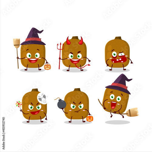 Halloween expression emoticons with cartoon character of kiwi