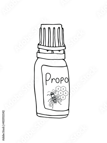 Vector illustration of propolis bottle isolated on white background.