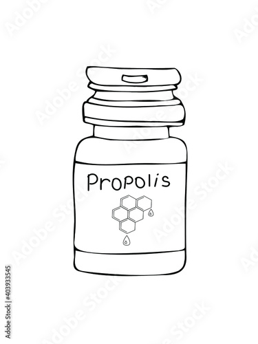 Vector illustration of propolis bottle isolated on white background.