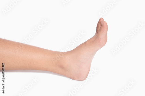 close up female feet isolated on white background