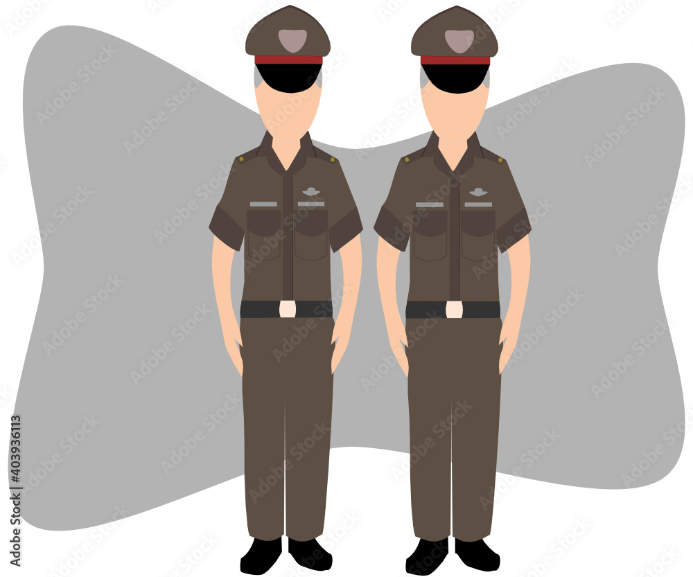 Police and bulletproof vests, brown Thai police uniforms and straight helmets, standing by order. Vector occupation Police and bulletproof vests, brown Thai police uniforms and straight helmets, standing by order. Vector occupation