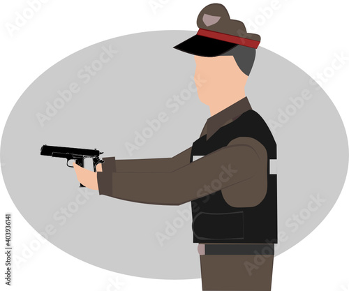 Police holding guns and bulletproof vests, Thai police gray frame. Occupation illustration. Cute cartoon vector