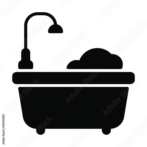bathtub icon, house interior kitchen utensil vector