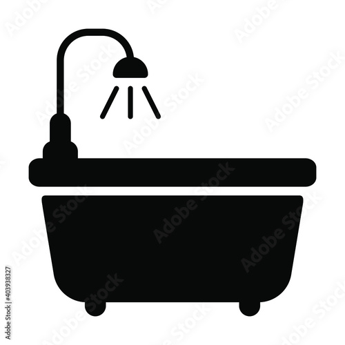 bathtub icon, house interior kitchen utensil vector