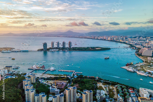 Aerial photography of the beautiful coastline of Sanya