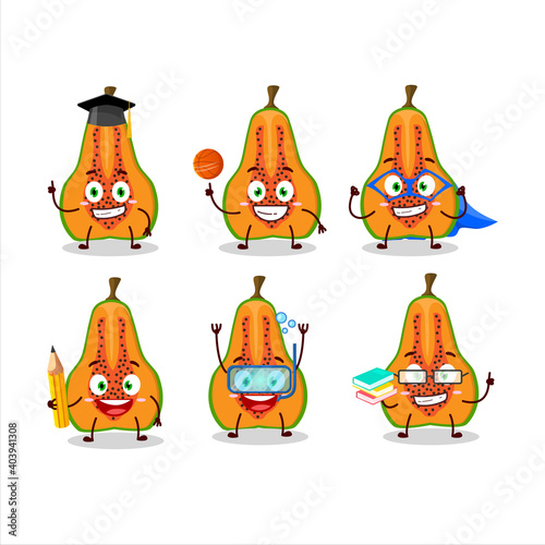 School student of slice of papaya cartoon character with various expressions photo