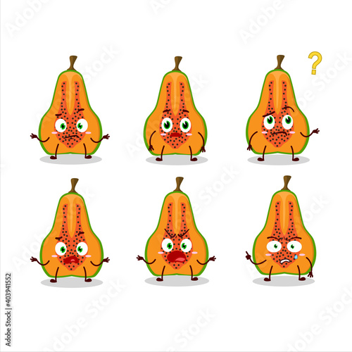 Cartoon character of slice of papaya with what expression