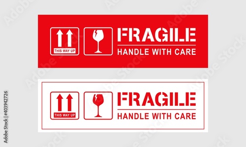 Vector illustration of Fragile, Handle with Care or Package Label stickers set. Red and white colour set. Banner format.