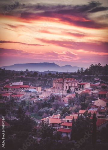Sunset over a Mediterranean village