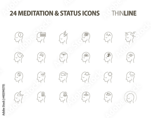 meditation status 24 icons set-Pictograms with editable stroke
 photo