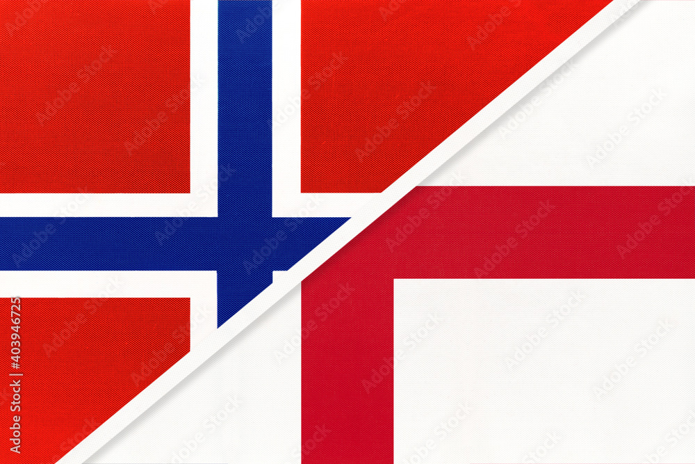 Obraz premium Norway and England, symbol of national flags from textile.