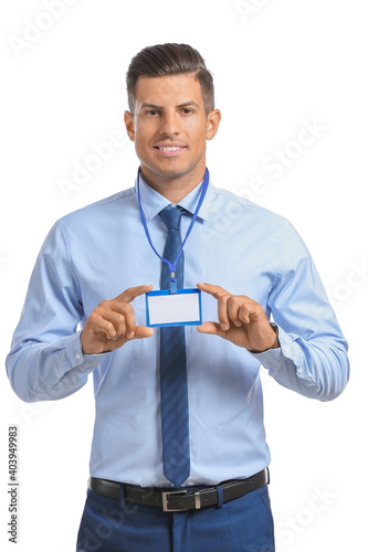 Elegant man with blank badg...