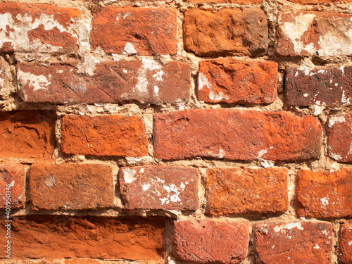 Old brick wall with red brick, red brick background