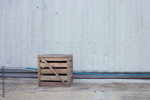 Old wooden boxes on white container background