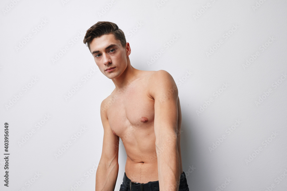 Fototapeta premium Sexy topless couple bent over to the side