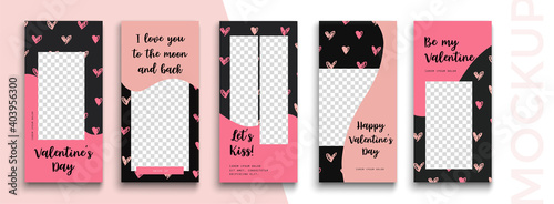 Editable Valentines Day stories vector template for social media