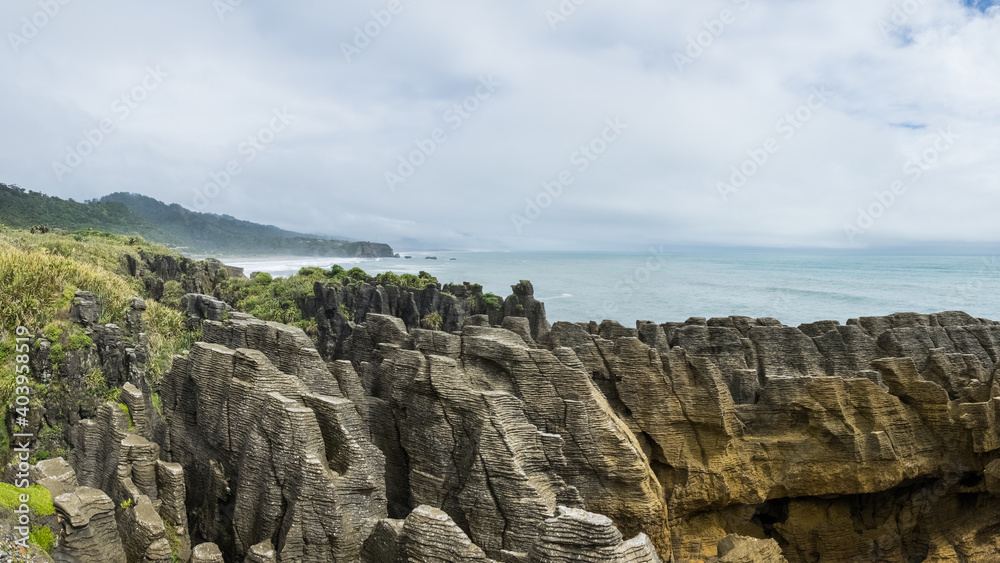 Pancake rocks on the south island in New Zealand Pancake rocks on the south island in New Zealand