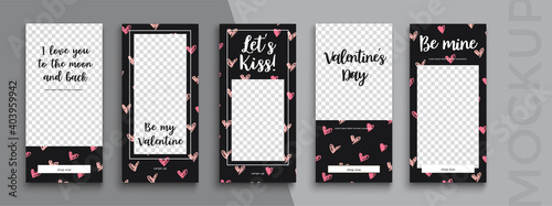 Editable Valentines Day stories vector template for social media