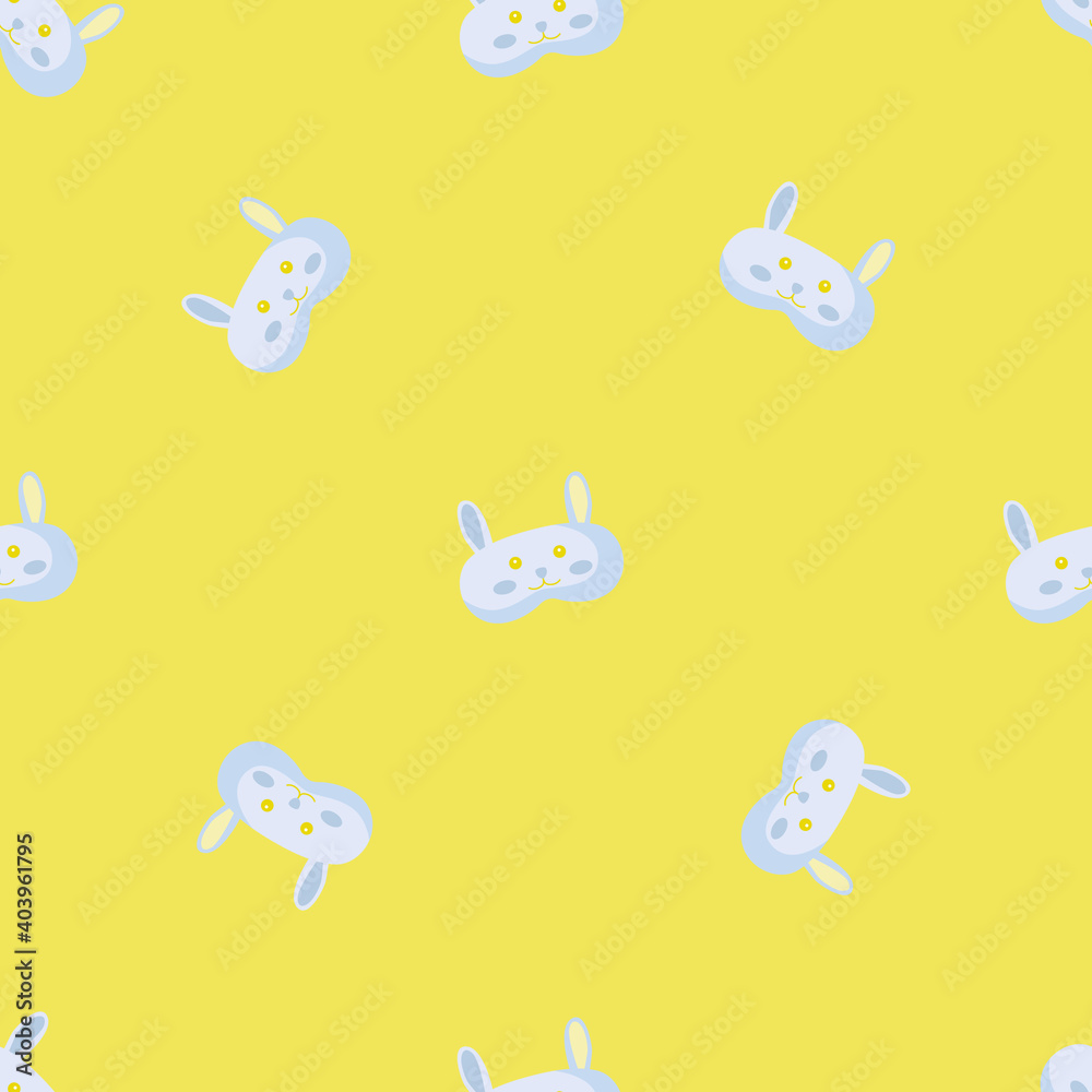 Rabbit light blue color geometric seamless pattern on yellow background. Children graphic design element for different purposes.