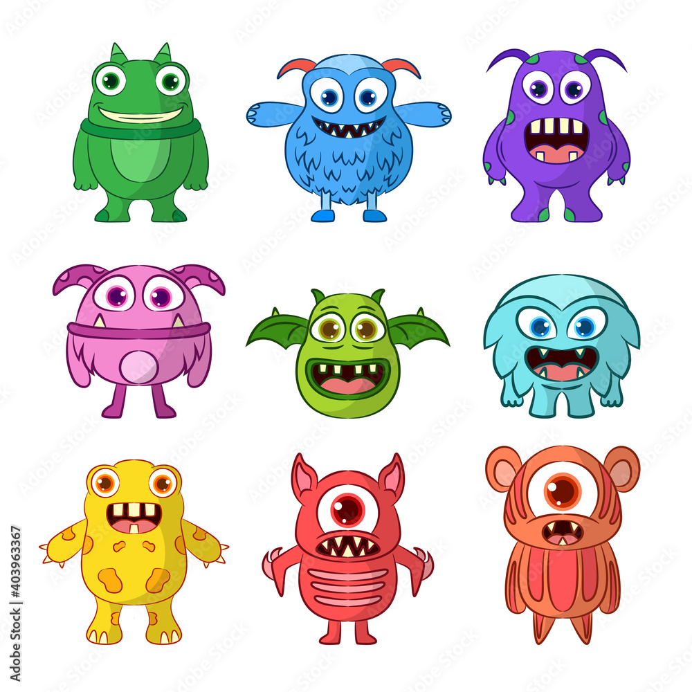 Obraz premium Set of cute monsters character illustration