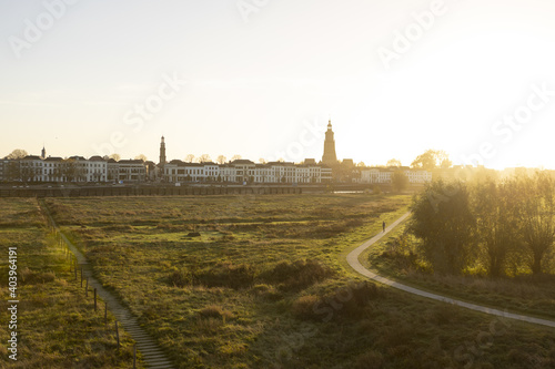 Backlit landscape and cityscape of Zutphen photo