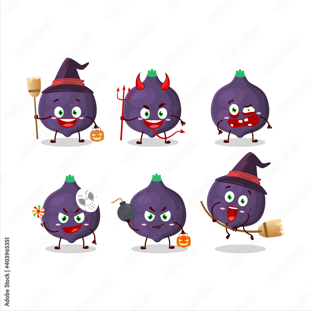 Halloween expression emoticons with cartoon character of fig Halloween expression emoticons with cartoon character of fig