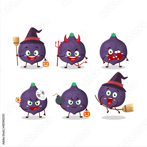 Halloween expression emoticons with cartoon character of fig