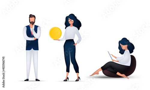 A set of businessmen in a volumetric cartoon style. Suitable for finance, business, trading and banking. Isolated. Vector.