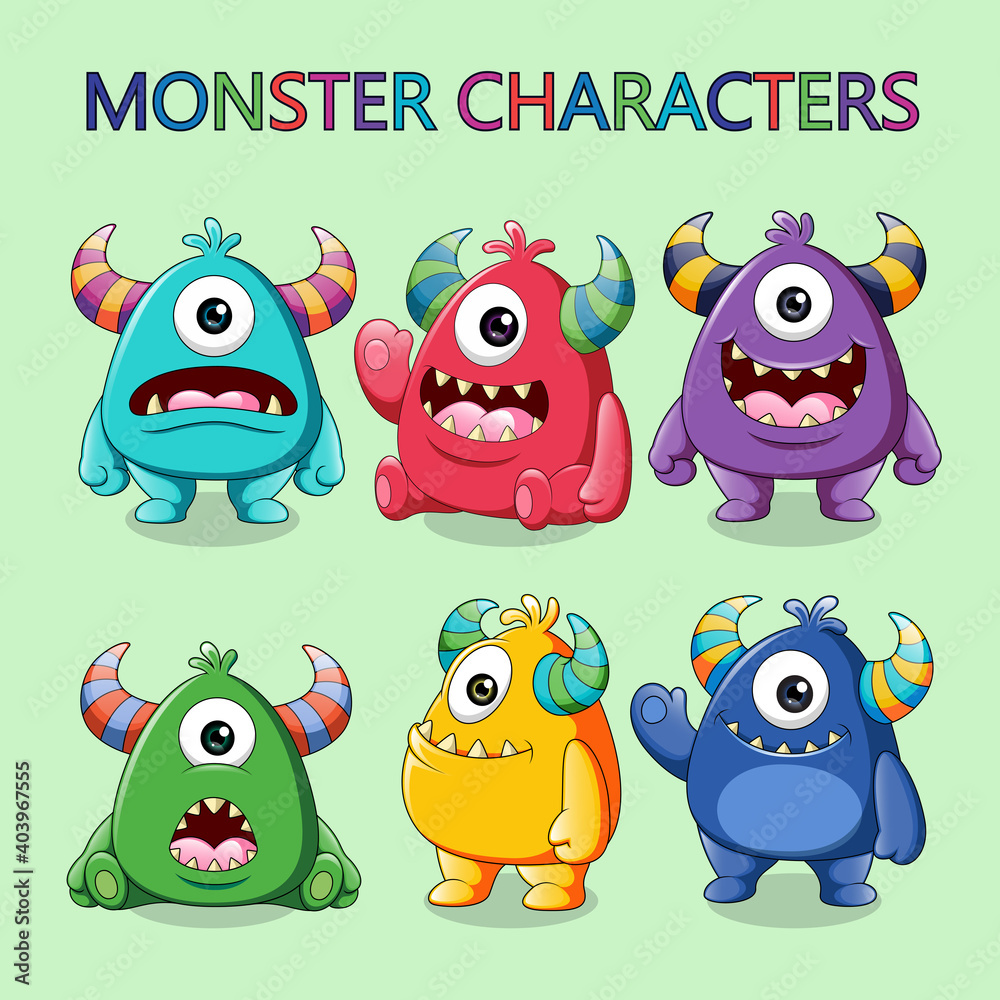 Set of cute monsters character illustration Set of cute monsters character illustration