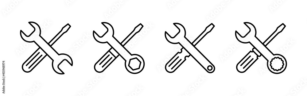 Repair tools icon vector. tool icon vector. setting icon vector. Wrench and screwdriver. support, Service Repair tools icon vector. tool icon vector. setting icon vector. Wrench and screwdriver. support, Service