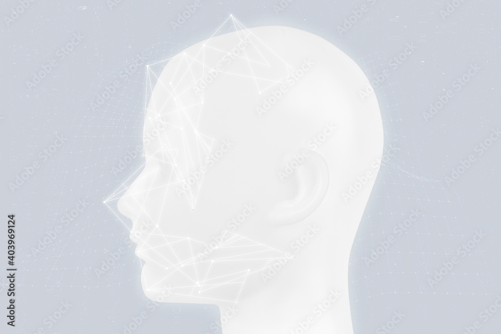 Robotic AI head with hologram network connection smart technology Robotic AI head with hologram network connection smart technology