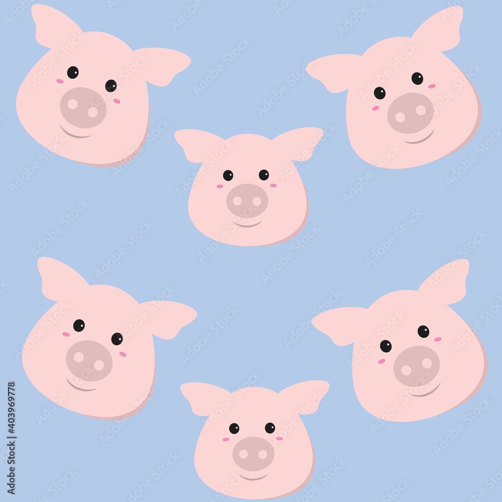 Pattern pigs on a blue background. Vector illustration Pattern pigs on a blue background. Vector illustration