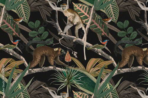 Fototapeta Naklejka Na Ścianę i Meble -  Jungle pattern background wild animals illustration