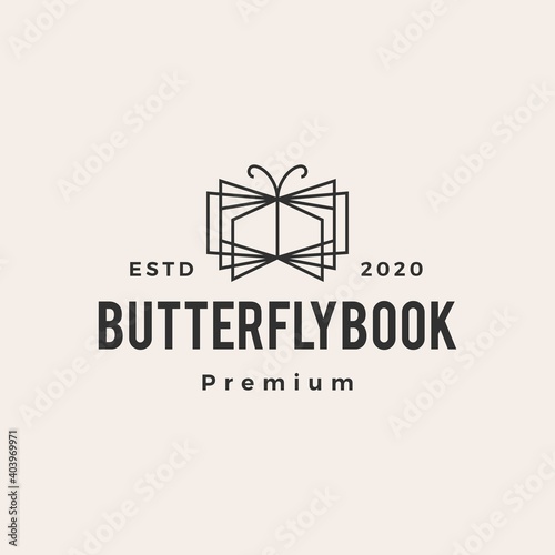 butterfly book hipster vintage logo vector icon illustration