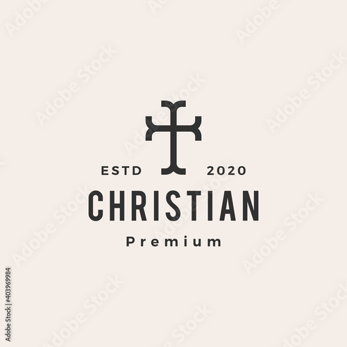 christian cross church hipster vintage logo vector icon illustration