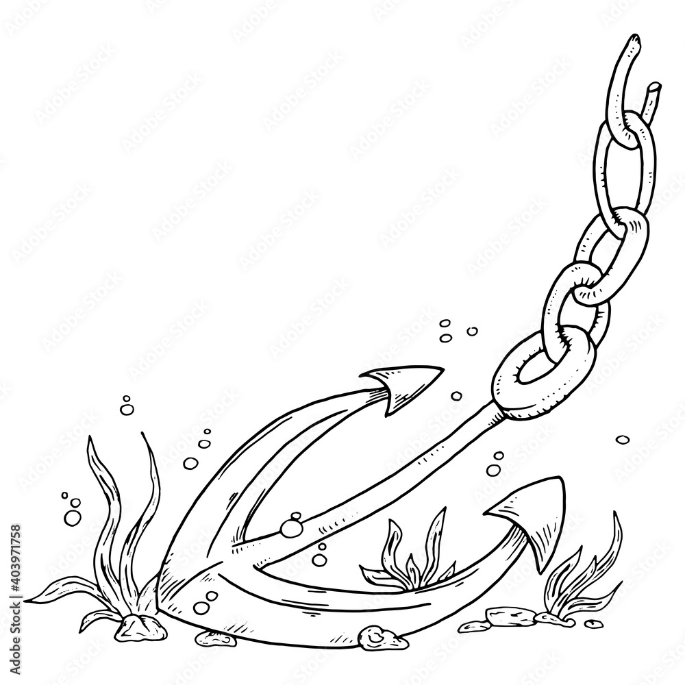 Anchor icon. Vector anchor with a torn chain at the bottom. Stock ...