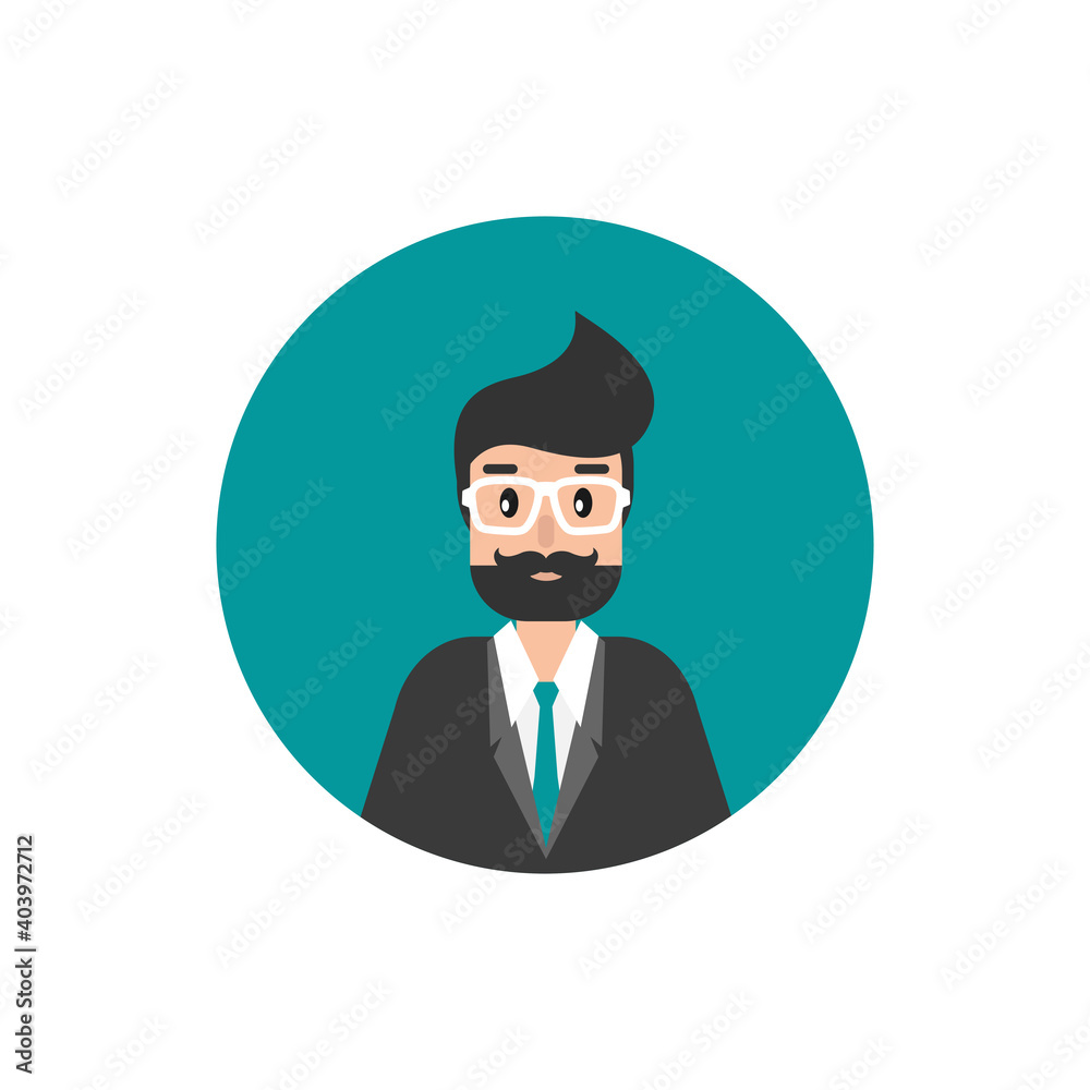 Man attorney avatar in blue circle. flat vector illustration on white background.