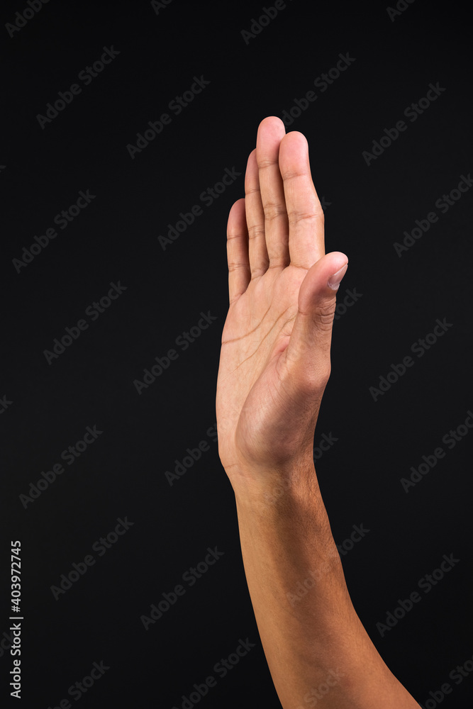 Palm touching invisible screen hand gesture Palm touching invisible screen hand gesture