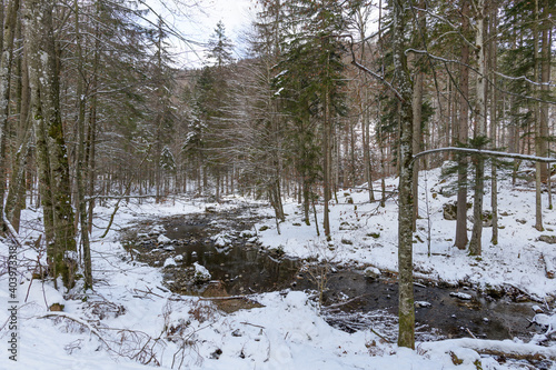 river near lake hintere langbathsee in the upper austrian region salzkammergut photo