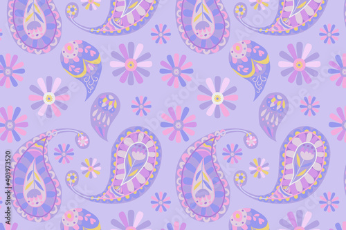 Pastel purple Indian paisley pattern background illustration