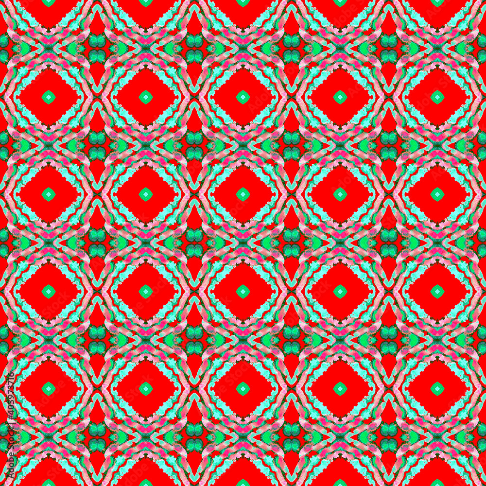 Ethnic Surface Mosaic. Orange, Red, Pink Fabric. Ethnic Surface Mosaic. Orange, Red, Pink Fabric.