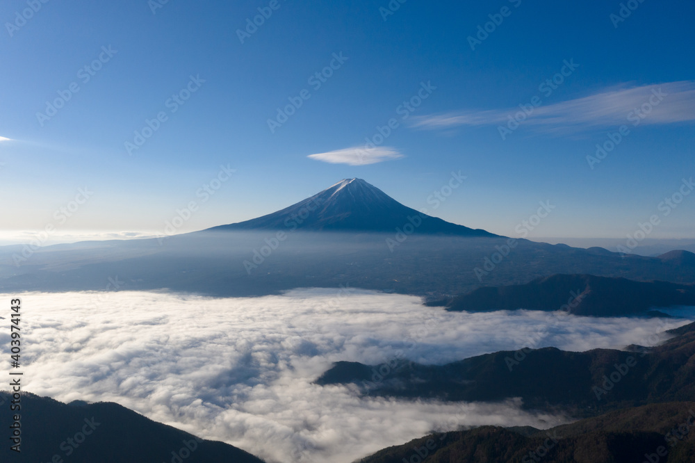 富士山　ドローン空撮　雲海　景色　新道峠