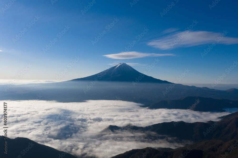 富士山　雲海　空撮　景色　新道峠　冬景色
