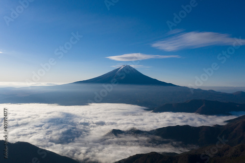 富士山 雲海 空撮 景色 新道峠 冬景色