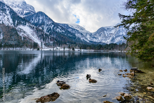 panoramic view of the lake vorderer langbathsee near ebensee in the upper austrian region salzkammergut photo