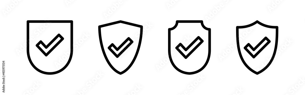 Shield check mark icon vector. Protection approve sign. Safe icon vector Shield check mark icon vector. Protection approve sign. Safe icon vector